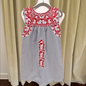 Girls Sleeveless Black Gingham Dress w/Red & White Stitching - Size: 5Y